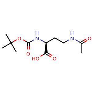 Chemical structure of (S)-4-acetamido-2-((tert-butoxycarbonyl)amino)butanoic acid , CAS 1562429-84-8, AChemBlock AD266905