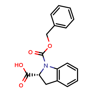 Chemical structure of (R)-1-Cbz-indoline-2-carboxylic acid , CAS 158575-73-6, AChemBlock AD266911