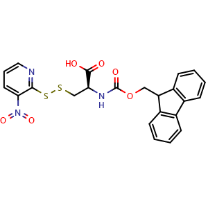 Chemical structure of (R)-2-((((9H-Fluoren-9-yl)methoxy)carbonyl)amino)-3-((3-nitropyridin-2-yl)disulfanyl)propanoic acid , CAS 159700-51-3, AChemBlock AD266918