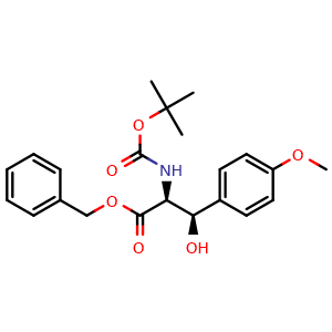Chemical structure of Benzyl (2S,3R)-2-((tert-butoxycarbonyl)amino)-3-hydroxy-3-(4-methoxyphenyl)propanoate , CAS 1629681-57-7, AChemBlock AD266936