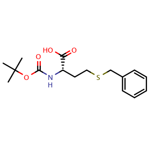 Chemical structure of (S)-4-(Benzylthio)-2-((tert-butoxycarbonyl)amino)butanoic acid , CAS 16947-99-2, AChemBlock AD266954