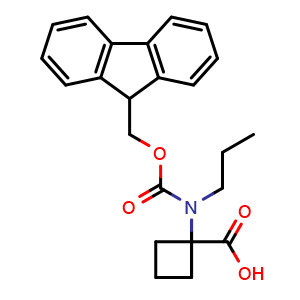 Chemical structure of 1-((((9H-fluoren-9-yl)methoxy)carbonyl)(propyl)amino)cyclobutane-1-carboxylic acid , CAS 1702181-48-3, AChemBlock AD266959
