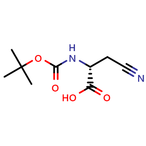Chemical structure of (R)-2-((tert-Butoxycarbonyl)amino)-3-cyanopropanoic acid , CAS 184685-17-4, AChemBlock AD266983
