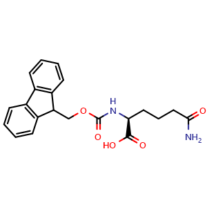 Chemical structure of (S)-2-((((9H-fluoren-9-yl)methoxy)carbonyl)amino)-6-amino-6-oxohexanoic acid , CAS 190270-82-7, AChemBlock AD267000