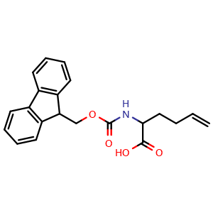 Chemical structure of 2-((((9H-fluoren-9-yl)methoxy)carbonyl)amino)hex-5-enoic acid , CAS 193223-97-1, AChemBlock AD267011