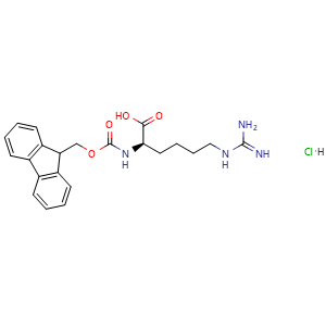 Chemical structure of (2R)-6-carbamimidamido-2-({[(9H-fluoren-9-yl)methoxy]carbonyl}amino)hexanoic acid hydrochloride , CAS 1998701-39-5, AChemBlock AD267027