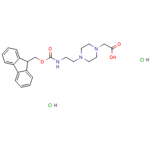 Chemical structure of 4-[2-(Fmoc-amino)ethyl]-1-piperazineacetic acid dihydrochloride , CAS 204320-65-0, AChemBlock AD267040