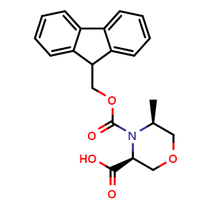 Chemical structure of Fmoc-(3S,5S)-5-methylmorpholine-3-carboxylic acid , CAS 2094011-79-5, AChemBlock AD267051
