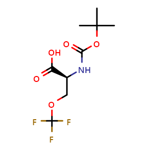 Chemical structure of (2S)-2-{[(tert-butoxy)carbonyl]amino}-3-(trifluoromethoxy)propanoic acid , CAS 2131238-29-2, AChemBlock AD267065