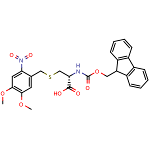 Chemical structure of N-(((9H-fluoren-9-yl)methoxy)carbonyl)-S-(4,5-dimethoxy-2-nitrobenzyl)-L-cysteine , CAS 214633-71-3, AChemBlock AD267073