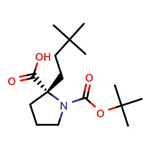 Chemical structure of (R)-1-(tert-butoxycarbonyl)-2-(3,3-dimethylbutyl)pyrrolidine-2-carboxylic acid , CAS 2154892-86-9, AChemBlock AD267075