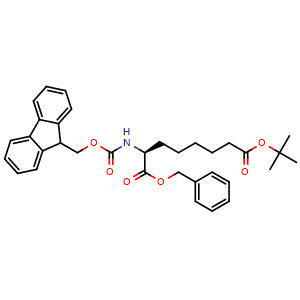 Chemical structure of rac-1-benzyl 8-(tert-Butyl) (R)-2-((((9H-fluoren-9-yl)methoxy)carbonyl)amino)octanedioate , CAS 2231421-06-8, AChemBlock AD267103