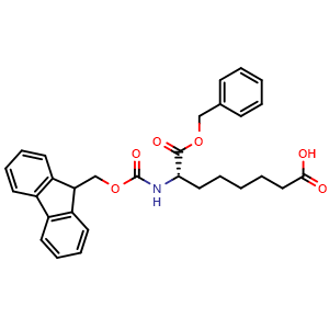 Chemical structure of (S)-7-((((9H-fluoren-9-yl)methoxy)carbonyl)amino)-8-(benzyloxy)-8-oxooctanoic acid , CAS 2231421-07-9, AChemBlock AD267104