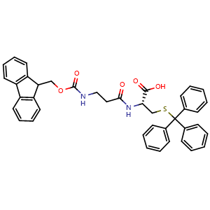 Chemical structure of (2R)-2-[3-({[(9H-fluoren-9-yl)methoxy]carbonyl}amino)propanamido]-3-[(triphenylmethyl)sulfanyl]propanoic acid , CAS 2244048-20-0, AChemBlock AD267106