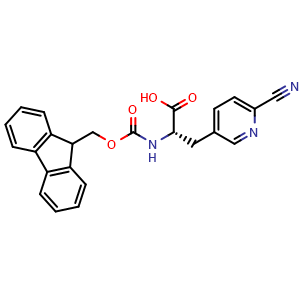 Chemical structure of (S)-2-((((9H-fluoren-9-yl)methoxy)carbonyl)amino)-3-(6-cyanopyridin-3-yl)propanoic acid , CAS 2245755-80-8, AChemBlock AD267110