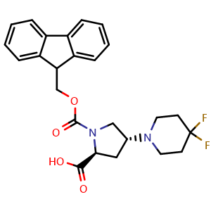 Chemical structure of (4R)-Fmoc-4-(4,4-difluoro-1-piperidyl)-L-proline , CAS 2255330-05-1, AChemBlock AD267124