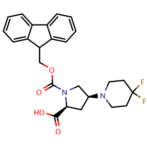 Chemical structure of (4S)-Fmoc-4-(4,4-difluoro-1-piperidyl)-L-proline , CAS 2255330-06-2, AChemBlock AD267125