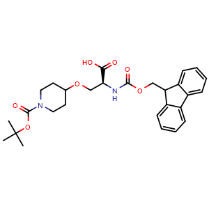 Chemical structure of N-Fmoc-O-(1-Boc-4-piperidyl)-L-serine , CAS 2304413-20-3, AChemBlock AD267130