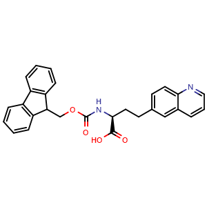 Chemical structure of (S)-2-((((9H-fluoren-9-yl)methoxy)carbonyl)amino)-4-(quinolin-6-yl)butanoic acid , CAS 2349476-84-0, AChemBlock AD267149