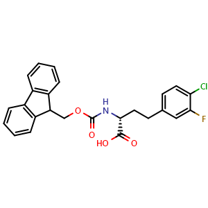 Chemical structure of (2R)-4-(4-chloro-3-fluorophenyl)-2-({[(9H-fluoren-9-yl)methoxy]carbonyl}amino)butanoic acid , CAS 2349676-48-6, AChemBlock AD267157