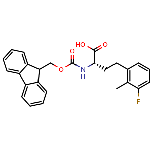 Chemical structure of (S)-2-((((9H-Fluoren-9-yl)methoxy)carbonyl)amino)-4-(3-fluoro-2-methylphenyl)butanoic acid , CAS 2349811-11-4, AChemBlock AD267162