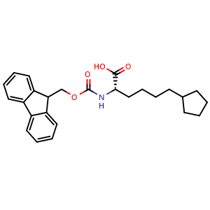 Chemical structure of (S)-2-(FMOC-amino)-6-cyclopentylhexanoic acid , CAS 2349813-93-8, AChemBlock AD267163