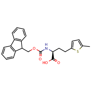 Chemical structure of (2S)-2-({[(9H-fluoren-9-yl)methoxy]carbonyl}amino)-4-(5-methylthiophen-2-yl)butanoic acid , CAS 2349835-30-7, AChemBlock AD267164