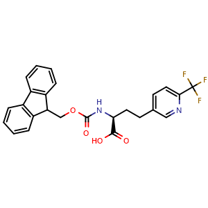Chemical structure of (S)-2-((((9H-fluoren-9-yl)methoxy)carbonyl)amino)-4-(6-(trifluoromethyl)pyridin-3-yl)butanoic acid , CAS 2349962-77-0, AChemBlock AD267171