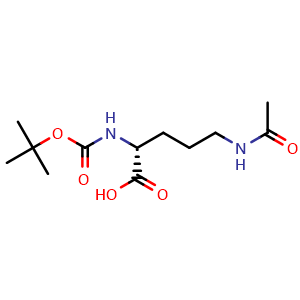Chemical structure of (R)-5-acetamido-2-((tert-butoxycarbonyl)amino)pentanoic acid , CAS 2349968-33-6, AChemBlock AD267173