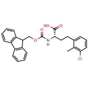 Chemical structure of (S)-2-((((9H-fluoren-9-yl)methoxy)carbonyl)amino)-4-(3-chloro-2-methylphenyl)butanoic acid , CAS 2350008-81-8, AChemBlock AD267175