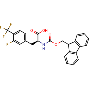 Chemical structure of (S)-2-((((9H-fluoren-9-yl)methoxy)carbonyl)amino)-3-(3-fluoro-4-(trifluoromethyl)phenyl)propanoic acid , CAS 2350036-22-3, AChemBlock AD267176
