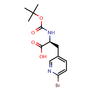 Chemical structure of (S)-3-(6-bromopyridin-3-yl)-2-((tert-butoxycarbonyl)amino)propanoic acid , CAS 248924-57-4, AChemBlock AD267230