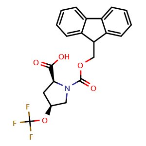 Chemical structure of (2S,4S)-1-(((9H-fluoren-9-yl)methoxy)carbonyl)-4-(trifluoromethoxy)pyrrolidine-2-carboxylic acid , CAS 2580092-50-6, AChemBlock AD267250