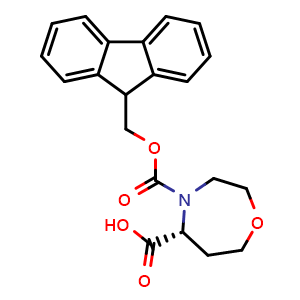 Chemical structure of R-4-Fmoc-1,4-oxazepane-5-carboxylic acid , CAS 2639622-05-0, AChemBlock AD267260