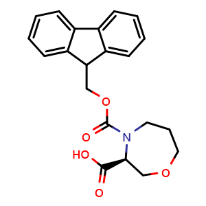 Chemical structure of (S)-4-Fmoc-1,4-oxazepane-3-carboxylic acid , CAS 2639623-14-4, AChemBlock AD267261