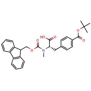 Chemical structure of (S)-2-((((9H-fluoren-9-yl)methoxy)carbonyl)(methyl)amino)-3-(4-(tert-butoxycarbonyl)phenyl)propanoic acid , CAS 2708283-41-2, AChemBlock AD267296