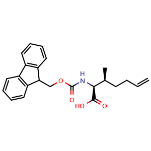 Chemical structure of (2S,3S)-2-((((9H-fluoren-9-yl)methoxy)carbonyl)amino)-3-methylhept-6-enoic acid , CAS 2769976-73-8, AChemBlock AD267308