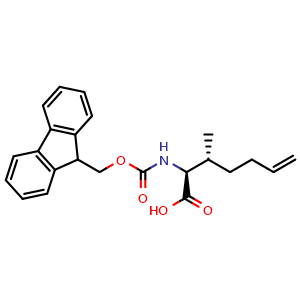 Chemical structure of (2S,3S)-2-((((9H-fluoren-9-yl)methoxy)carbonyl)amino)-3-methylhept-6-enoic acid , CAS 2769980-64-3, AChemBlock AD267309