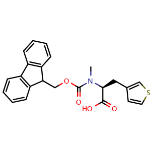 Chemical structure of (2S)-2-[9H-fluoren-9-ylmethoxycarbonyl(methyl)amino]-3-(3-thienyl)propanoic acid , CAS 2865160-68-3, AChemBlock AD267321