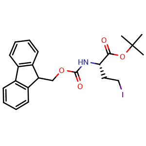 Chemical structure of tert-Butyl (S)-2-((((9H-fluoren-9-yl)methoxy)carbonyl)amino)-4-iodobutanoate , CAS 290292-96-5, AChemBlock AD267333