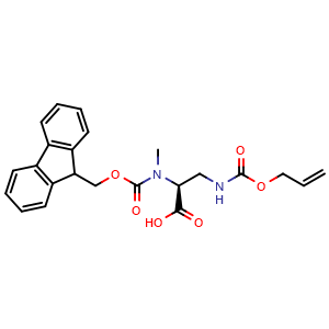 Chemical structure of (2S)-2-({[(9H-fluoren-9-yl)methoxy]carbonyl}(methyl)amino)-3-{[(prop-2-en-1-yloxy)carbonyl]amino}propanoic acid , CAS 2973753-13-6, AChemBlock AD267350