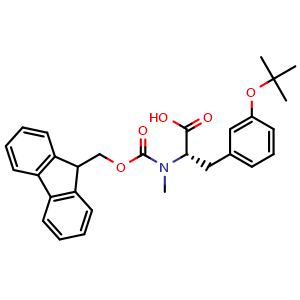 Chemical structure of (S)-2-((((9H-fluoren-9-yl)methoxy)carbonyl)(methyl)amino)-3-(3-(tert-butoxy)phenyl)propanoic acid , CAS 2973753-47-6, AChemBlock AD267353
