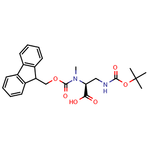 Chemical structure of (S)-2-((((9H-fluoren-9-yl)methoxy)carbonyl)(methyl)amino)-3-((tert-butoxycarbonyl)amino)propanoic acid , CAS 2973753-87-4, AChemBlock AD267355