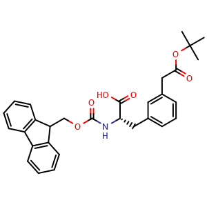 Chemical structure of (2S)-3-{3-[2-(tert-butoxy)-2-oxoethyl]phenyl}-2-({[(9H-fluoren-9-yl)methoxy]carbonyl}amino)propanoic acid , CAS 2973753-91-0, AChemBlock AD267357