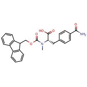Chemical structure of (2S)-3-(4-carbamoylphenyl)-2-({[(9H-fluoren-9-yl)methoxy]carbonyl}(methyl)amino)propanoic acid , CAS 2973754-01-5, AChemBlock AD267360
