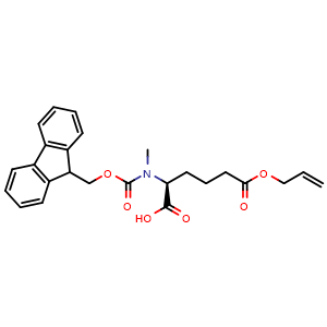 Chemical structure of (2S)-2-({[(9H-fluoren-9-yl)methoxy]carbonyl}(methyl)amino)-6-oxo-6-(prop-2-en-1-yloxy)hexanoic acid , CAS 2973754-77-5, AChemBlock AD267371