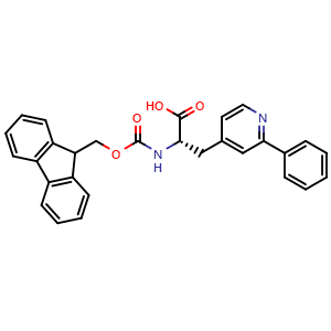 Chemical structure of (2S)-2-({[(9H-fluoren-9-yl)methoxy]carbonyl}amino)-3-(2-phenylpyridin-4-yl)propanoic acid , CAS 2973754-92-4, AChemBlock AD267374