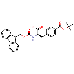 Chemical structure of (2R)-3-{4-[(tert-butoxy)carbonyl]phenyl}-2-({[(9H-fluoren-9-yl)methoxy]carbonyl}amino)propanoic acid , CAS 2973755-09-6, AChemBlock AD267378