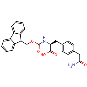 Chemical structure of Fmoc-4-(2-amino-2-oxoethyl)-L-phenylalanine , CAS 2973755-14-3, AChemBlock AD267381