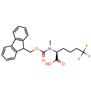 Chemical structure of (2S)-2-({[(9H-Fluoren-9-yl)methoxy]carbonyl}(methyl)amino)-6,6,6-trifluorohexanoic acid , CAS 2973755-52-9, AChemBlock AD267383
